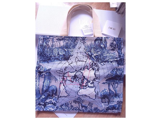 Dior Toile de Jouy Cabas Shopper Weltkarten-Motiv Blau-Weiß - Ansicht 4