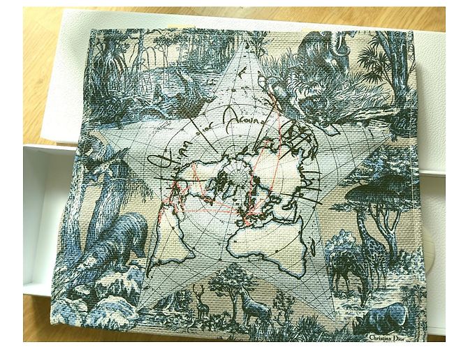 Dior Toile de Jouy Cabas Shopper Weltkarten-Motiv Blau-Weiß - Ansicht 9