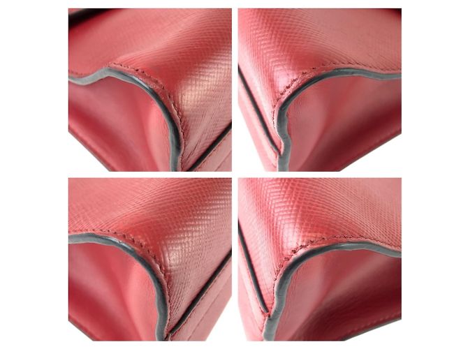 Borsa a tracolla Pochette Prada Saffiano con catena in pelle rossa - vista 3