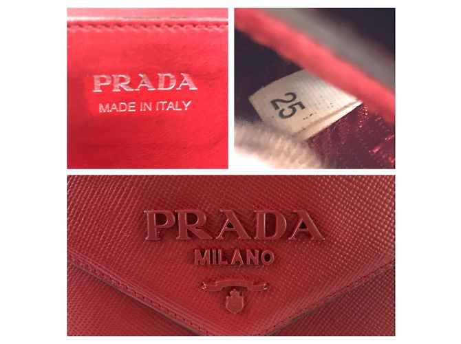 Borsa a tracolla Pochette Prada Saffiano con catena in pelle rossa - vista 4