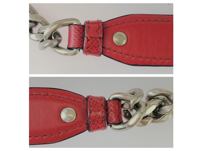 Borsa a tracolla Pochette Prada Saffiano con catena in pelle rossa - vista 6