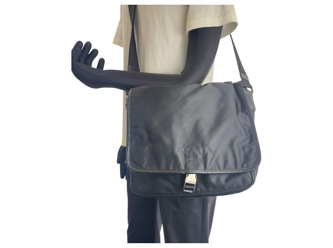 Sac messager Prada en tissu jacquard avec logo - vue 6