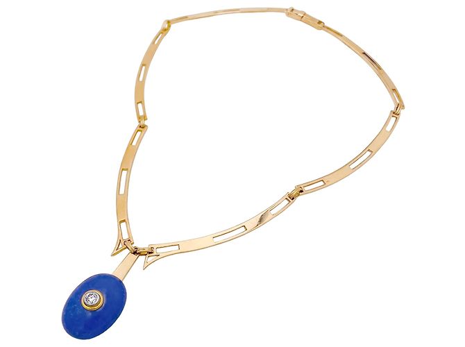 Autre Marque Collana modernista in oro giallo, lapislazzuli e diamanti. - vista 3
