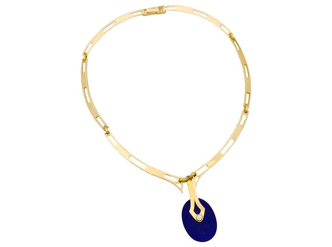 Autre Marque Collana modernista in oro giallo, lapislazzuli e diamanti. - vista 5