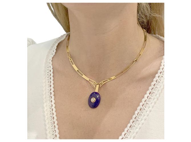 Autre Marque Collana modernista in oro giallo, lapislazzuli e diamanti. - vista 6
