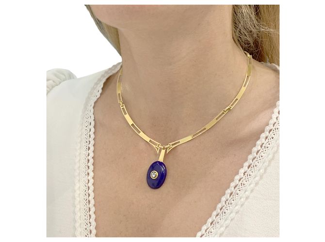 Autre Marque Collana modernista in oro giallo, lapislazzuli e diamanti. - vista 7