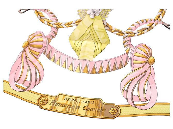 Carré 90 in seta Hermès “Frontaux Et Cocardes” Rosa & Avorio di Caty Latham - vista 5