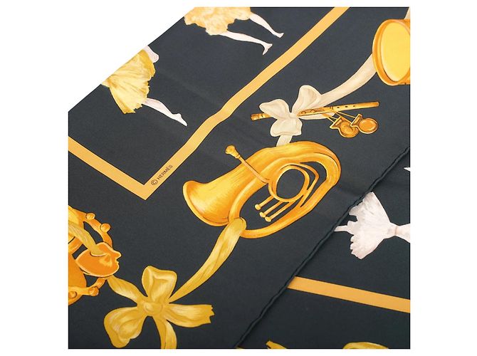 Carré 90 in seta Hermès “La Danse” Nero & Oro di Jean-Louis Clerc - vista 2