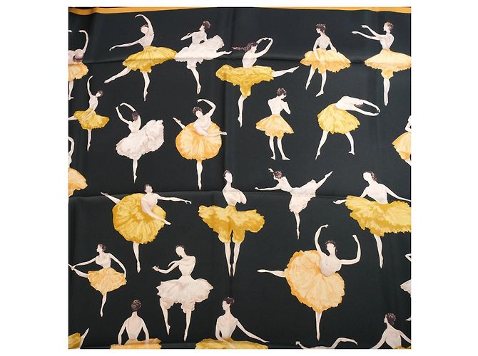 Carré 90 in seta Hermès “La Danse” Nero & Oro di Jean-Louis Clerc - vista 3