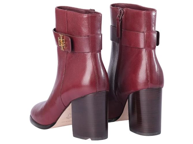 Botines de tacón de piel Dark Carmine con cierre giratorio Tory Burch - vista 3