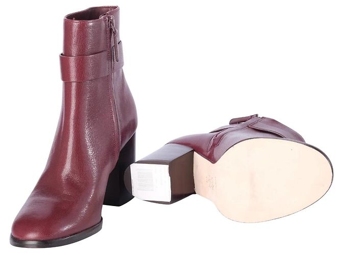 Botines de tacón de piel Dark Carmine con cierre giratorio Tory Burch - vista 7