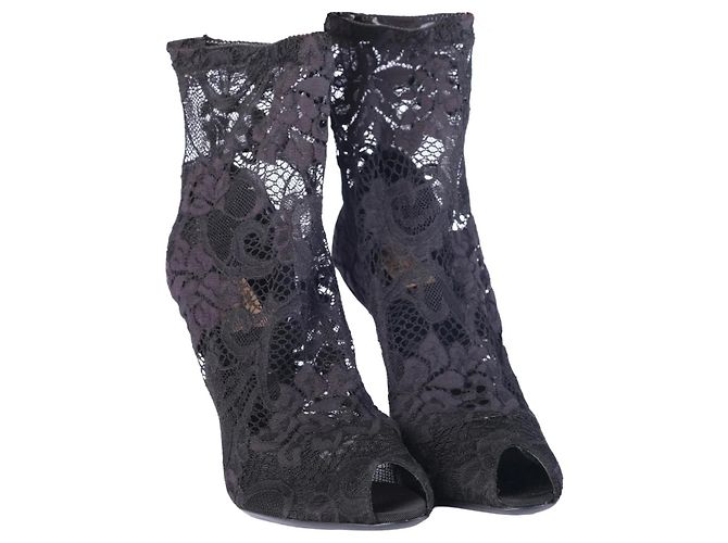 Botines peep-toe de encaje elástico negro Dolce & Gabbana - vista 2