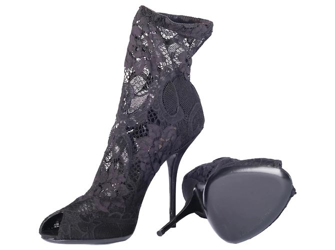 Botines peep-toe de encaje elástico negro Dolce & Gabbana - vista 6