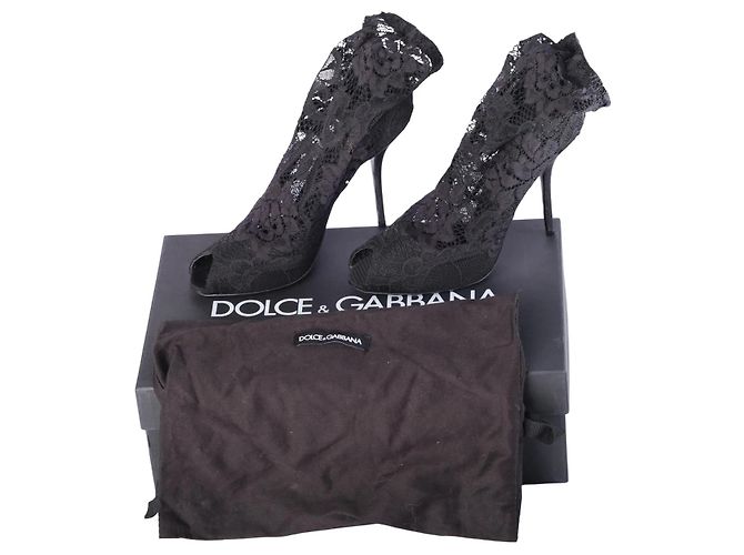 Botines peep-toe de encaje elástico negro Dolce & Gabbana - vista 7