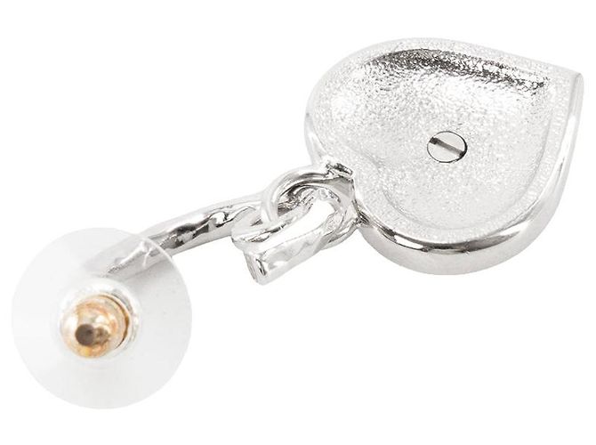 CHANEL - Orecchini pendenti cuore Chanel in metallo argentato e strass bianchi - vista 2