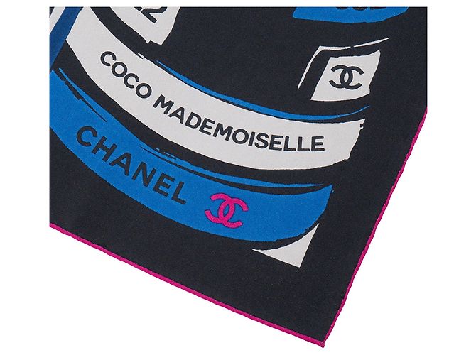 CHANEL - Foulard di seta Chanel 90 blu e grigio - vista 3
