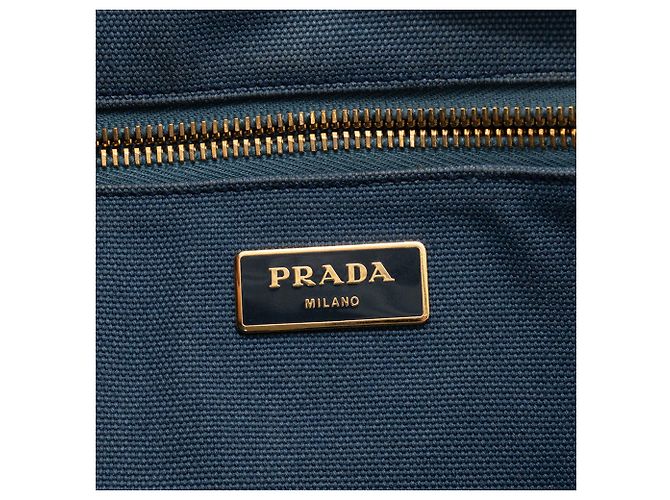 PRADA - Borsa Shopper Canapa GM Prada in denim blu e bianco - vista 8