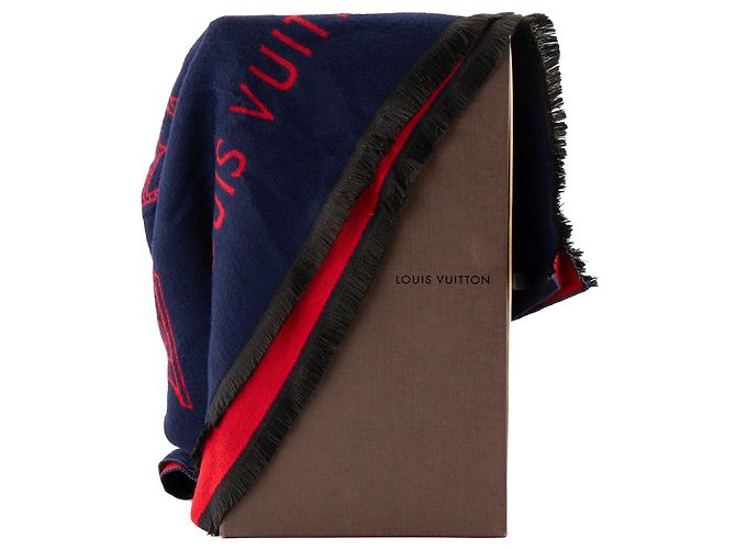 LOUIS VUITTON - Sciarpa Louis Vuitton in lana e seta rossa e blu - vista 4