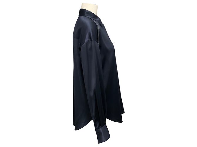 Camisa de seda Brunello Cucinelli Night Sky Navy Blue con cadena Monili - vista 2