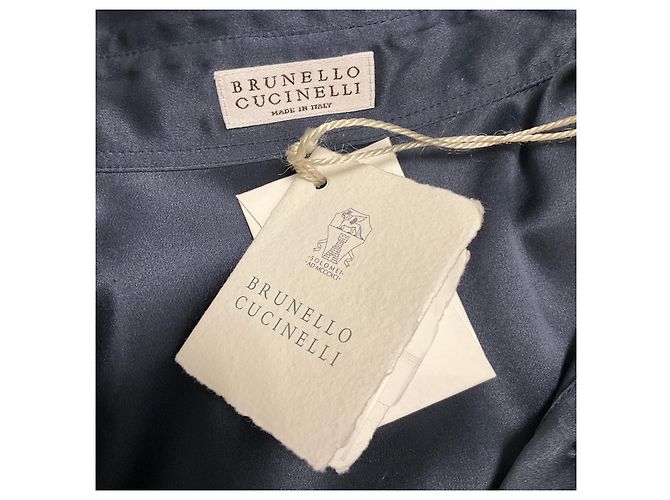 Camisa de seda Brunello Cucinelli Night Sky Navy Blue con cadena Monili - vista 4