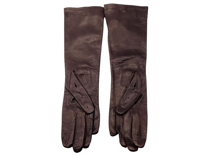 Marni lange Lederhandschuhe dunkelbraun - Ansicht 2