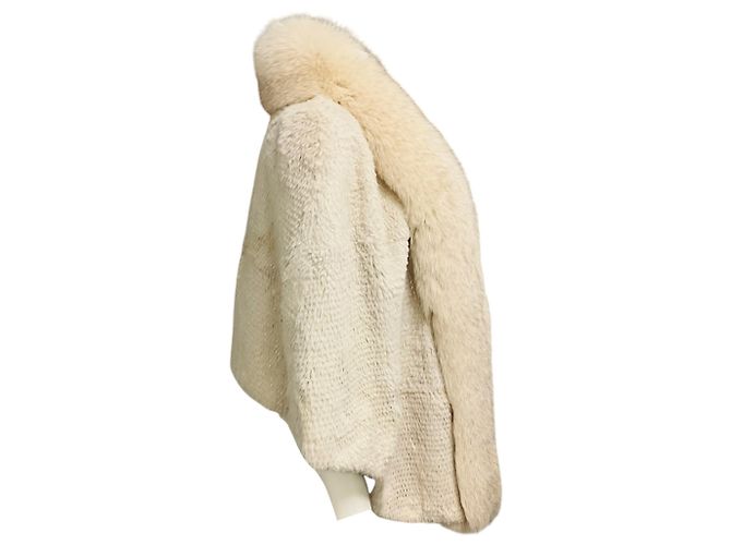 Etro Ivory Rabbit Fur Cape with Fox Fur Collar and Silk Lining - view 2