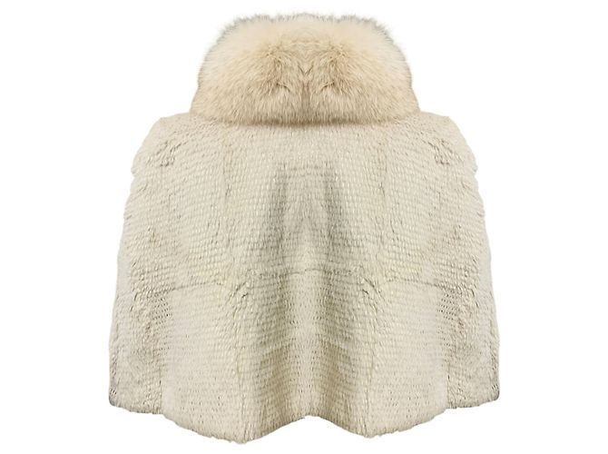 Etro Ivory Rabbit Fur Cape with Fox Fur Collar and Silk Lining - view 3