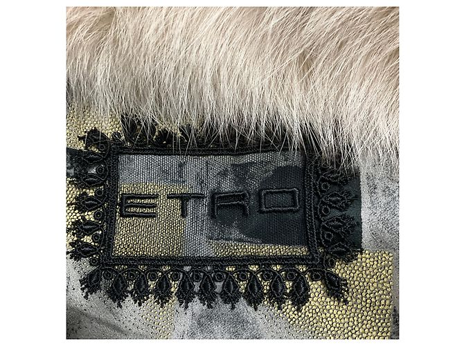 Etro Ivory Rabbit Fur Cape with Fox Fur Collar and Silk Lining - view 4