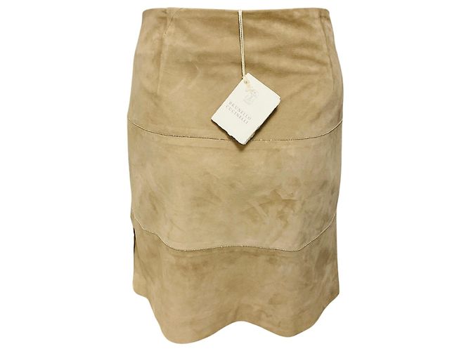 Minifalda de ante Taupe Beige Brunello Cucinelli con Monili - vista 3