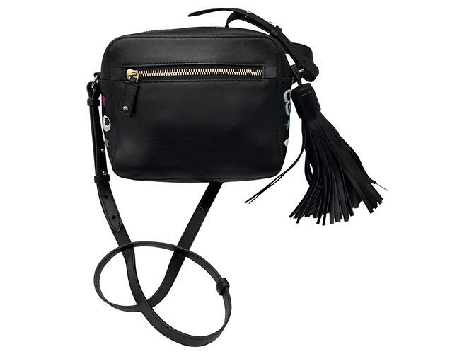 Borsa a tracolla in pelle nera con patch sticker multi Anya Hindmarch - vista 3