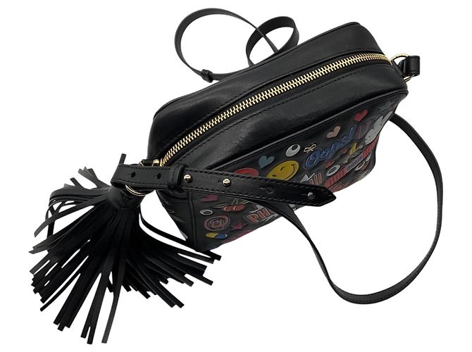 Borsa a tracolla in pelle nera con patch sticker multi Anya Hindmarch - vista 5