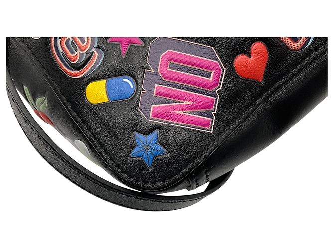 Borsa a tracolla in pelle nera con patch sticker multi Anya Hindmarch - vista 8