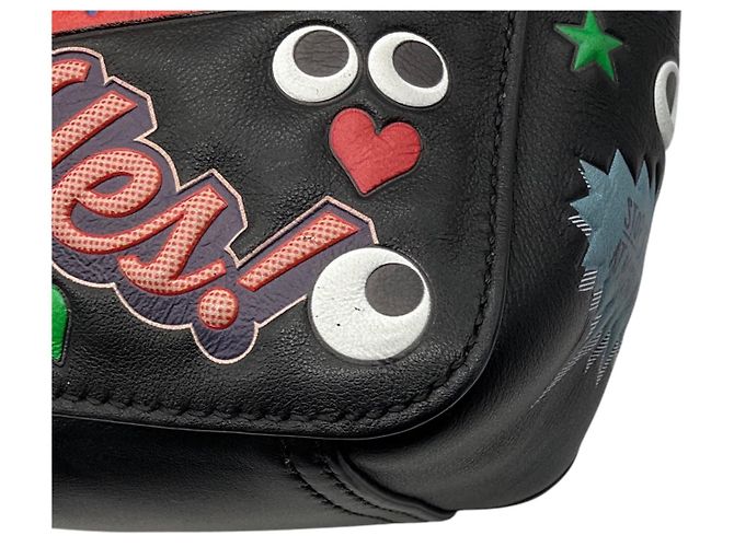 Borsa a tracolla in pelle nera con patch sticker multi Anya Hindmarch - vista 9