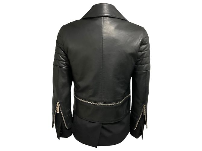 Dsquared2 Motojacke aus schwarzem Lammleder mit Stoffbesatz - Ansicht 3