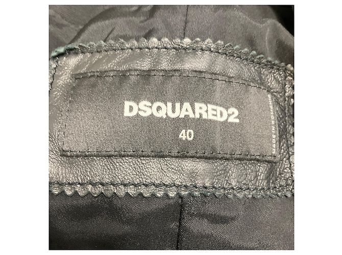 Dsquared2 Motojacke aus schwarzem Lammleder mit Stoffbesatz - Ansicht 4