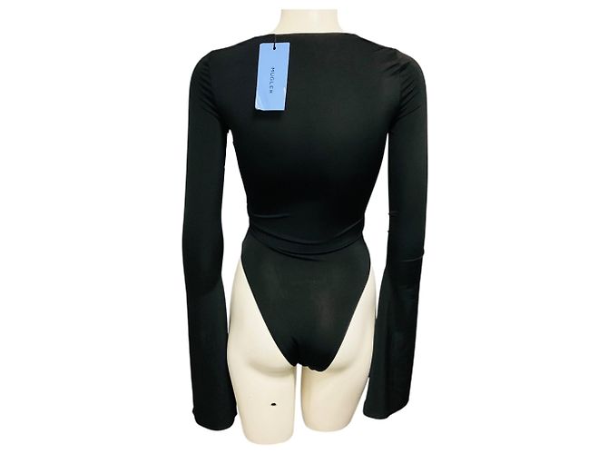 Autre Marque Mugler Body in jersey nero a maniche lunghe con scollo rotondo e split - vista 3