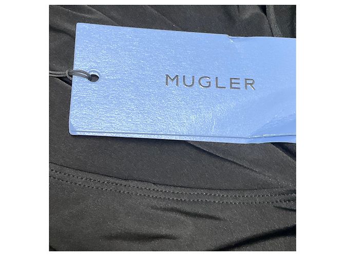 Autre Marque Mugler Body in jersey nero a maniche lunghe con scollo rotondo e split - vista 6