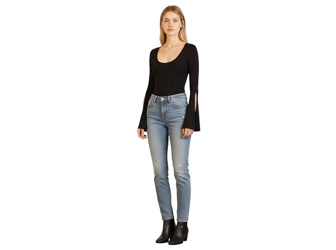 Autre Marque Mugler Body in jersey nero a maniche lunghe con scollo rotondo e split - vista 7