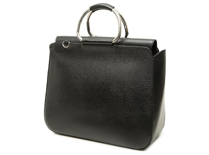 Gucci Medium Satchel-Tasche aus schwarzem Schweineleder mit Metallring - Ansicht 2