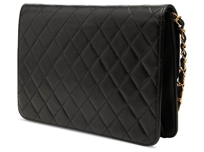 Borsa a spalla Chanel Medium CC Single Flap in pelle d'agnello matelassé nera - vista 2