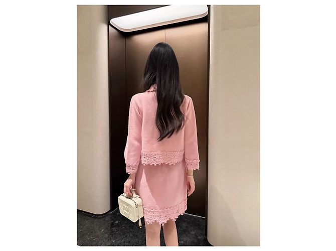 Falda Chanel de algodón rosa crochet - vista 8