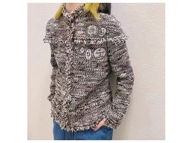 Chanel Tweed Jacke Graumeliert Größe 40 - Ansicht 5
