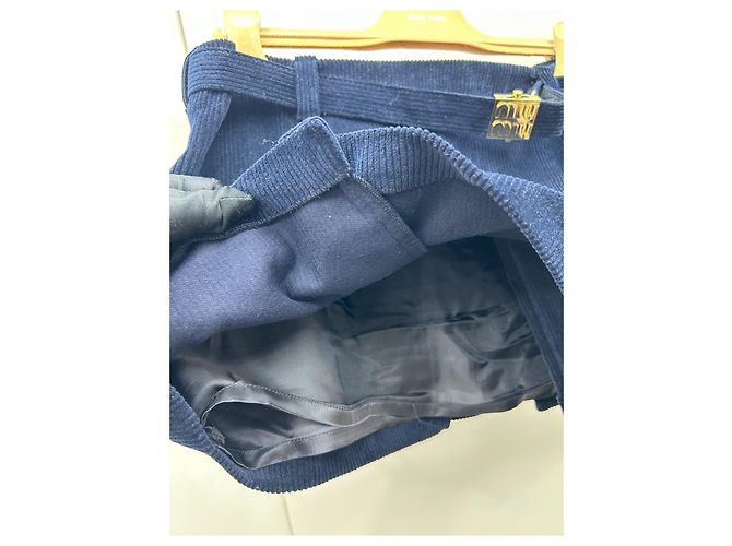 Gonna Miu Miu in velluto a coste blu navy - vista 8