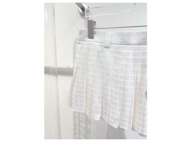 Falda Miu Miu Plisada de Algodón Blanca con Logo - vista 2