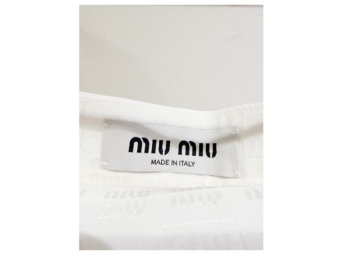 Falda Miu Miu Plisada de Algodón Blanca con Logo - vista 4