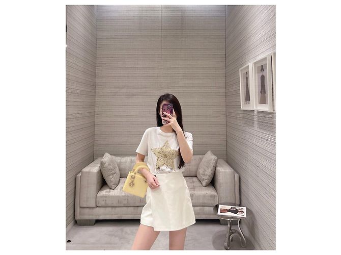 Top Dior Lucky Star in cotone bianco a maniche corte - vista 7