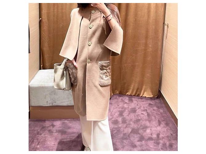 Abrigo Estilo Capa de Lana Fendi Beige - vista 8