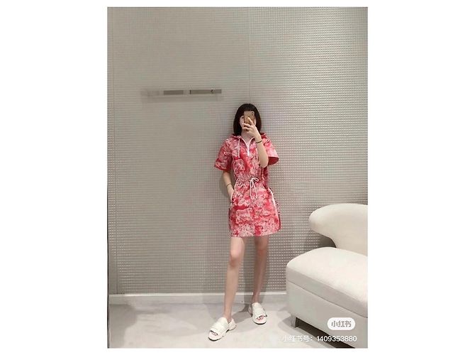 Dior Kleid aus rosa Baumwolle Toile de Jouy - Ansicht 9