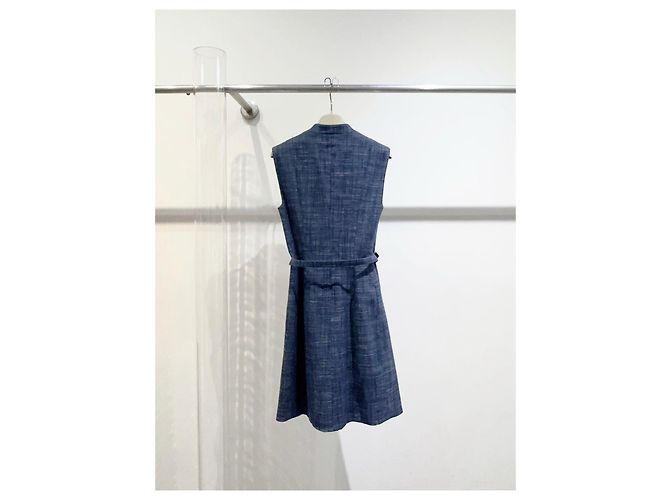 Dior Kleid aus Navy Tweed mit Gürtel Größe 38 - Ansicht 4