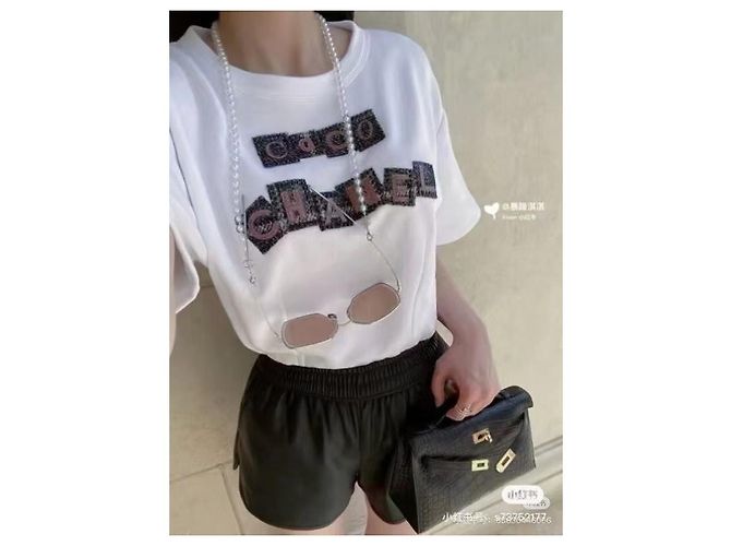 Top Sweatshirt Chanel Blanco de Algodón con Bordado Coco - vista 7
